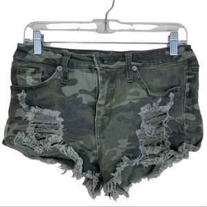 Mossimo Camouflage High Rise Cutoff Raw Hem Distressed Mini Short Shorts Size 4